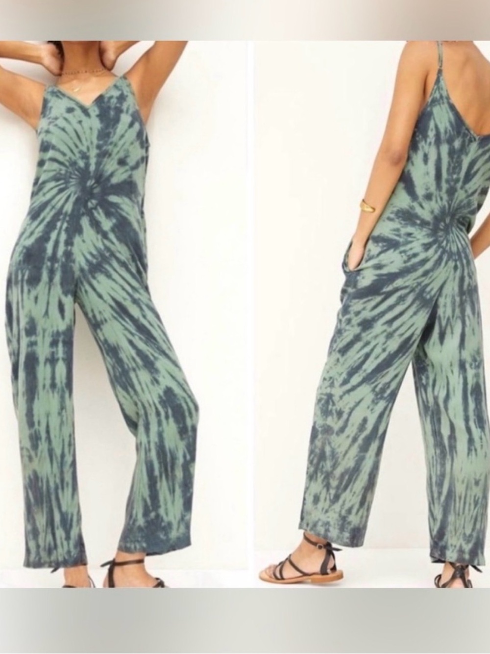 cloth & stone Green Tie-Dye Wide-Leg Jumpsuit